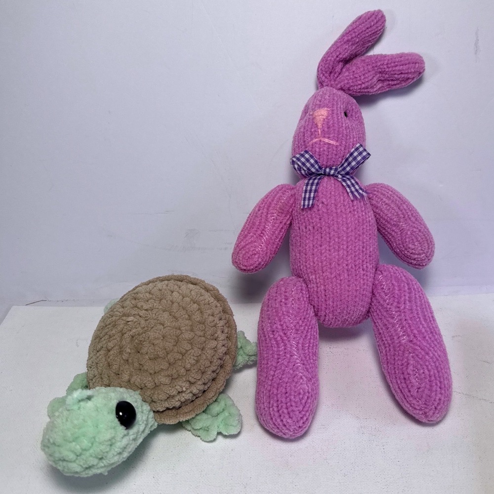 Plush Lot Unisex Small Purple Mint Good Crochet Turtle Ribbed Bunny